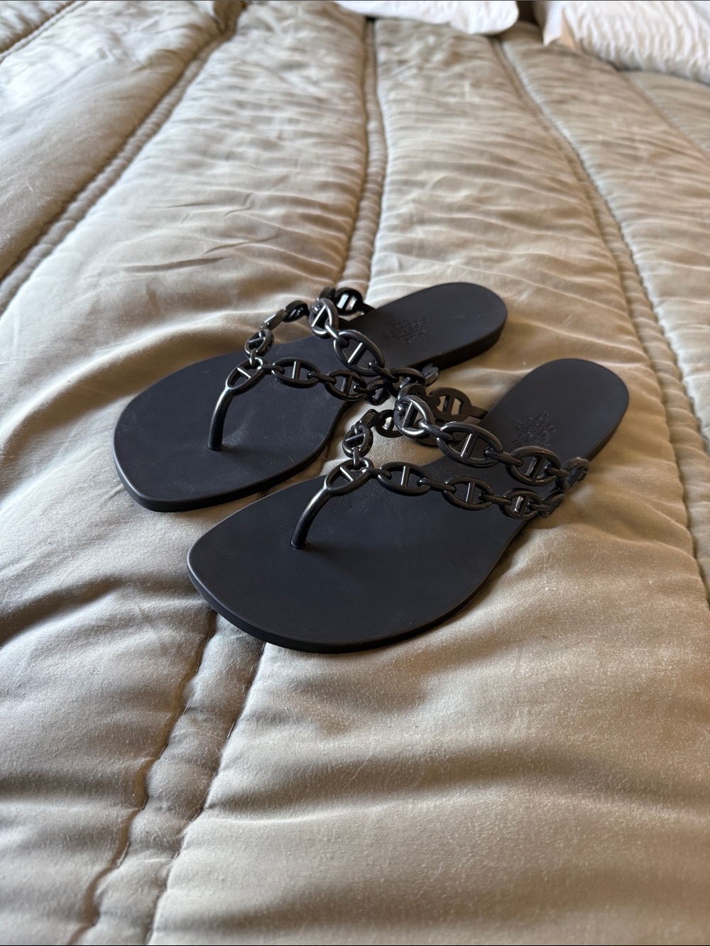 Hermes Black Chain-Link Thong Sandals